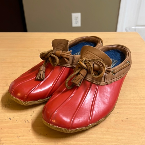 Sperry Tops Siders Duck Shoe sz 5.5 Red Slicker Slides - Picture 1 of 9